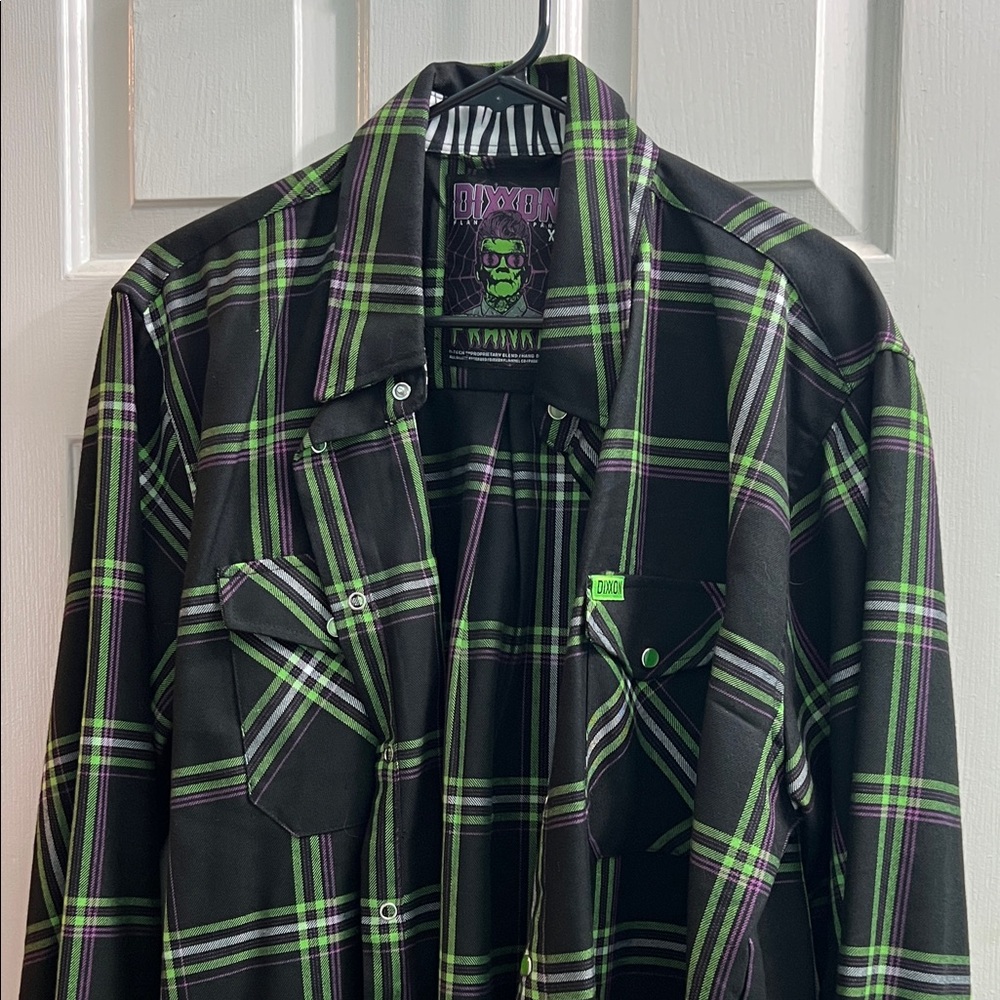 DIXXON Black and Green Plaid Shirt Jacket